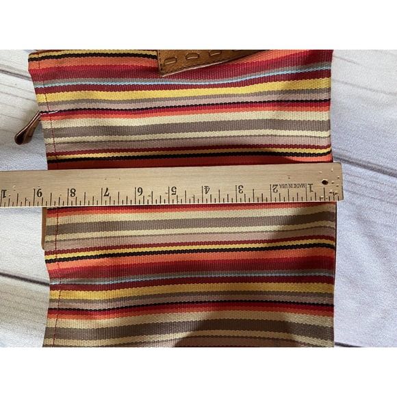 FOSSIL canvas & leather purse handbag brown orange red stripe - Picture 12 of 13